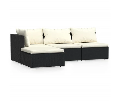 vidaXL 4 Piece Patio Lounge Set with Cushions Black Poly Rattan
