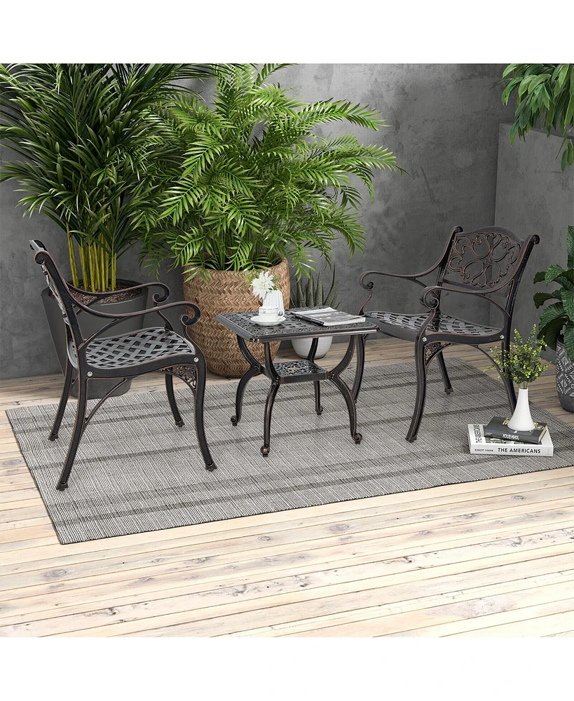 Gymax 21'' Cast Aluminum Outdoor Side Table Patio Square Coffee Table w/ Storage Shelf