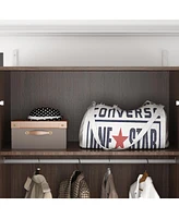 Famapy Grey Armoire with 2-Drawers, Hanging Rod and Gold Metal Handles