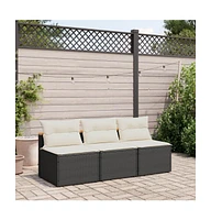 vidaXL Patio Sofas Armless with Cushions 2 pcs Black Poly Rattan