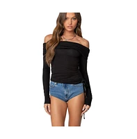 Edikted Women's Gathered fold over drawstring top