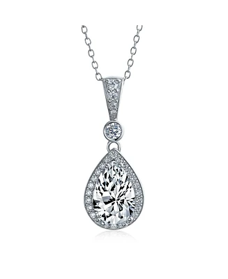 Bling Jewelry Cubic Zirconia Traditional Classic Large Cz Teardrop Solitaire Pendant Necklace .925 Sterling Silver