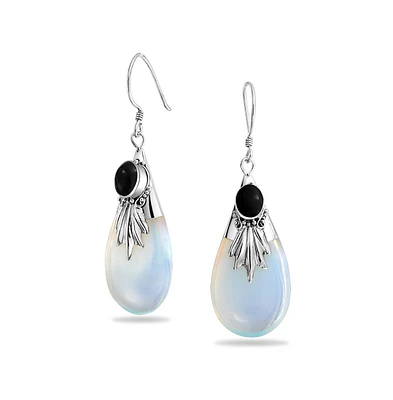 Bling Jewelry Boho Western Style Cz Fan Set Accent Natural Red Purple Black Turquoise Rainbow Opalite Teardrop Dangle Earrings Fish Hook .925 Sterling