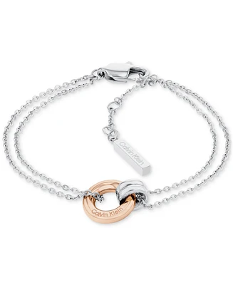 Calvin Klein Two-Tone Stainless Steel Logo Ring Double Chain Link Bracelet