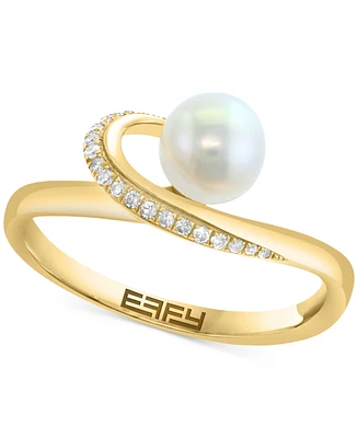 Effy Cultured Freshwater Pearl (6mm) & Diamond (1/10 ct. t.w.) Statement Ring in 14k Gold