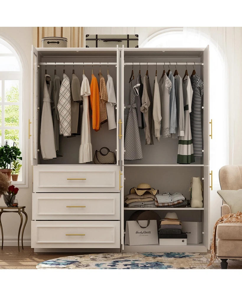 Famapy 6-Door Big Armoires with 2 Hanging Rods, 3-Drawers, Shelves