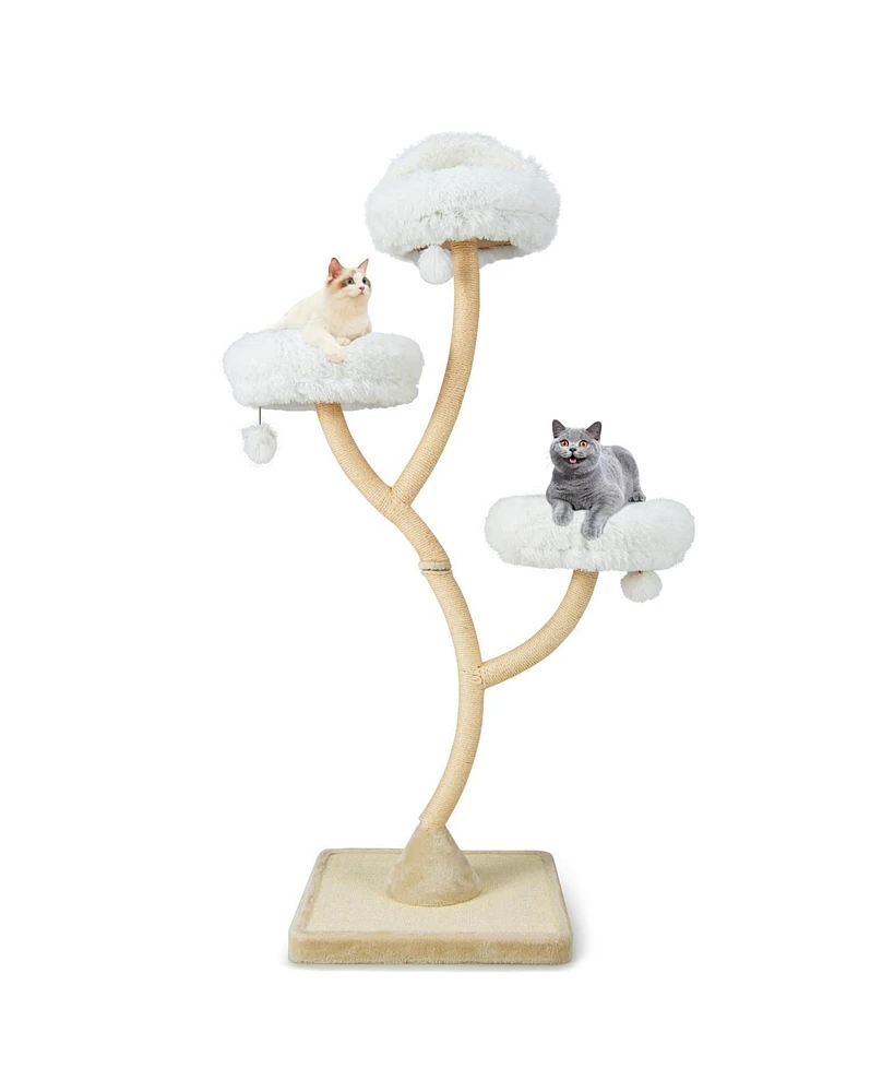 70 Inch Tall Cat Tree 4-Layer Tower with 3 Perches and Dangling Balls