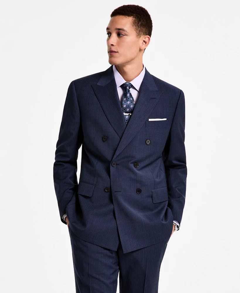 B by Brooks Brothers Men's Pinstriped Wool-Blend Classic-Fit Double-Breasted Suit Separates Jacket