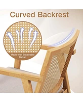 Mid Century Modern Accent Chairs Set of 2 with Breathable Rattan Back Dining Room