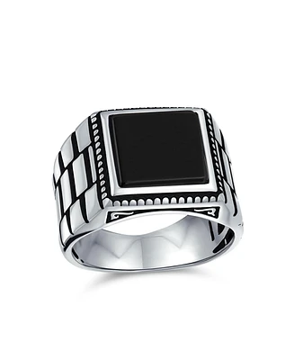 Bling Jewelry Natural Stone Square Signet Ring Band Style Heavy Oxidized .925 Sterling Silver