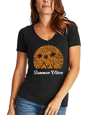 La Pop Art Women's Summer Vibes Word V-Neck T-shirt