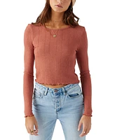 O'Neill Juniors' Parks Ribbed Lettuce-Edge Long-Sleeve Top