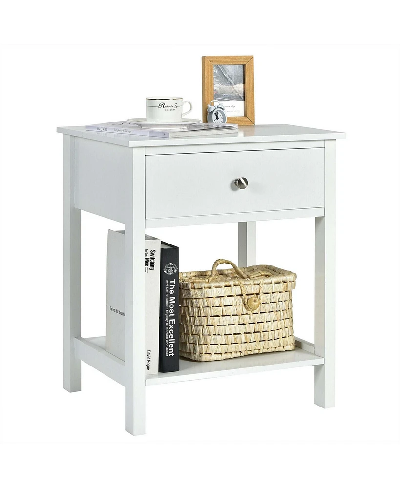 Gymax 2PCS 2-Tier Nightstand Modern Side End Table w/ Drawer & Open Shelf White