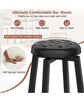 26" Swivel Bar Stool Set of 2 Upholstered Counter Height Rubber Wood Frame