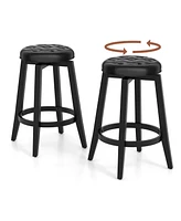 26" Swivel Bar Stool Set of 2 Upholstered Counter Height Rubber Wood Frame