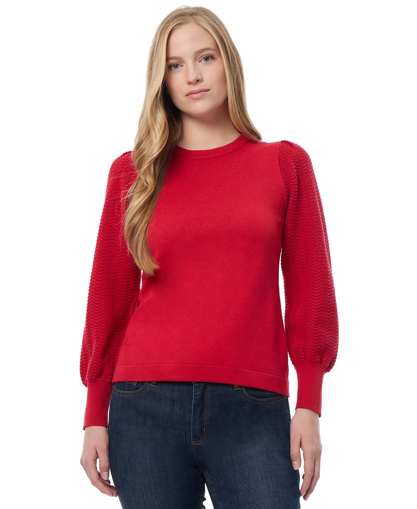 Jones New York Women's Solid-Color Mixed-Stitch Sweater