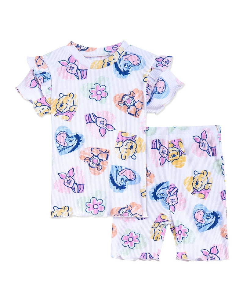Winnie the Pooh Baby Girls Minnie Mouse Lilo & Stitch Peplum T-Shirt and Bike Shorts Outfit Set Newborn to