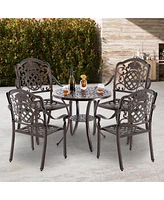 Pcs Patio Cast Aluminum Chairs Outdoor Metal Armchairs with Ergonomic Curved Seat