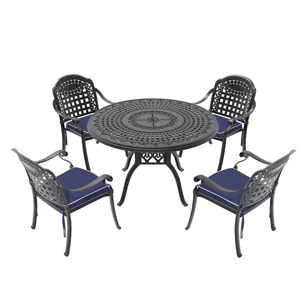 (Cushions In Random Colors)5-Piece Set Of Cast Aluminum Patio Furniture With Cushions