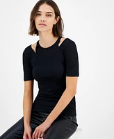Boss Orange Women's Slim Ribbed Layered-Look Short-Sleeve Top