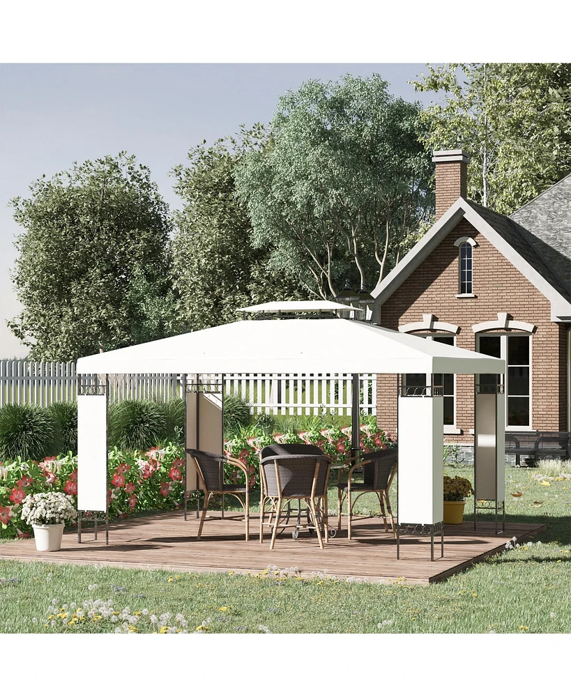 10' x 13' Patio Gazebo, Double Roof Outdoor Gazebo Canopy Shelter with Screen Decorate Corner Frame, for Garden, Lawn, Backyard and Deck, Cream White