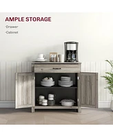 Farmhouse Sideboard Buffet Cabinet, Barn Door Coffee Bar Cabinet with Drawer and Adjustable Shelf, Kitchen Cabinet for Living Room, Entryway