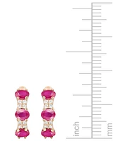 Ruby (1-1/3 ct. t.w.) & Diamond (1/6 Oval Small Hoop Earrings 14K Gold, 0.5" (Also available Emerald Sapphire)
