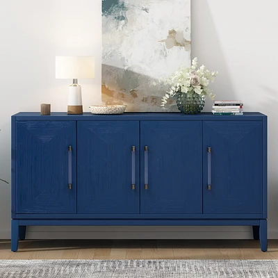Versatile Four-Door Sideboard with Brushed Doors and Fir Veneer, Featuring Elegant Handles, Perfect for Various Spaces.