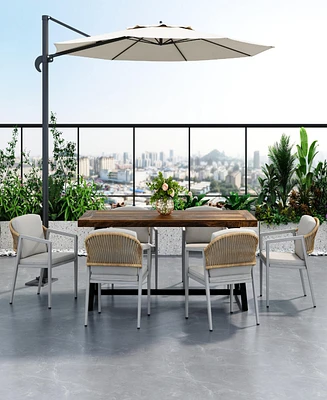 Outdoor Dining Set, Dining Chair Set of 6(Gray)+Acacia Wood Dining Table