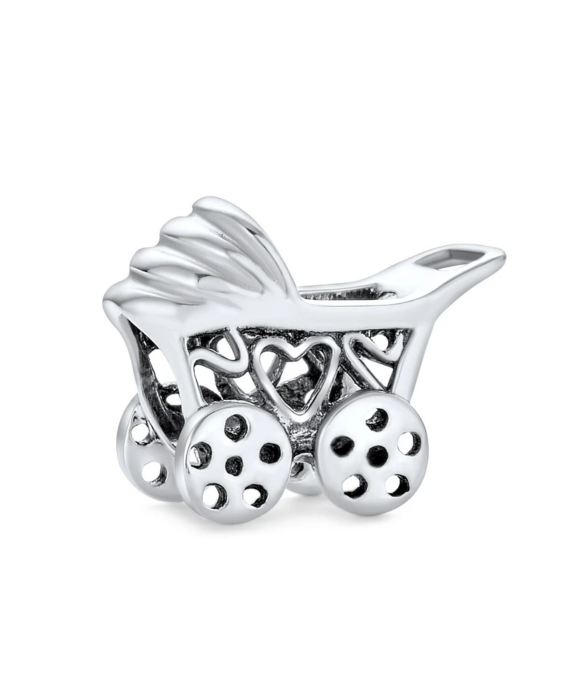 Bling Jewelry New Mom Carriage Stroller Charm Bead in Oxidized Sterling Silver for Bracelet