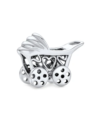 Bling Jewelry New Mom Carriage Stroller Charm Bead in Oxidized Sterling Silver for Bracelet