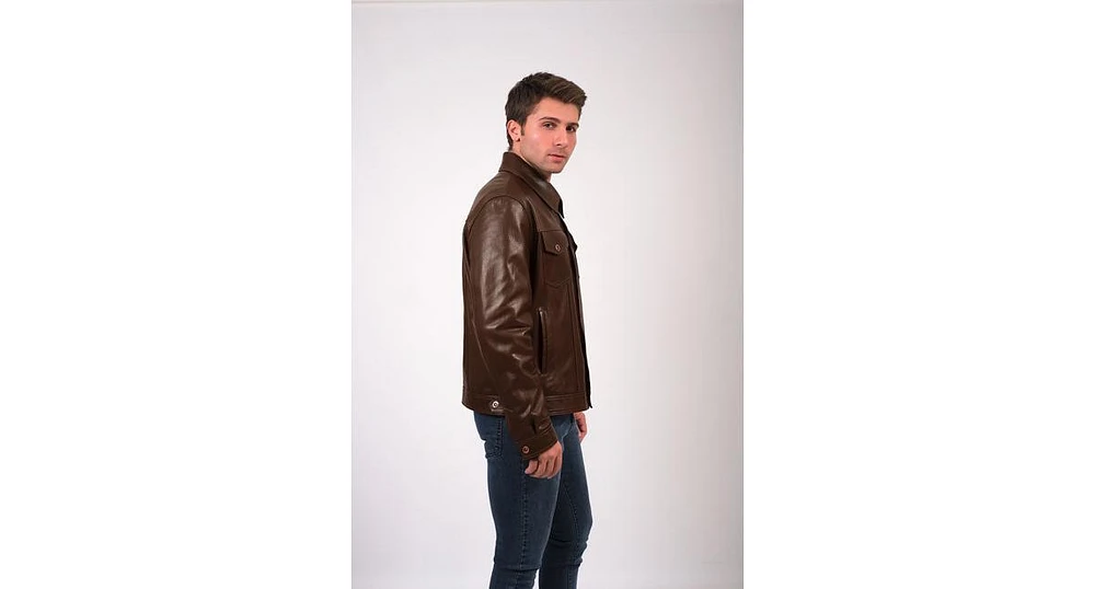 Men's Leather Jacket, Brown, Created for Macy's