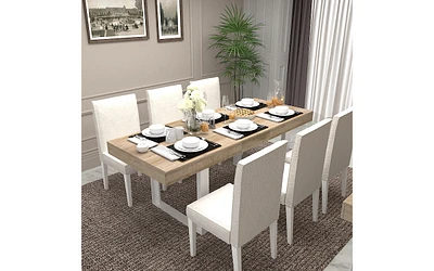 Extendable Dining Room Table for 6 8 10, Modern Farmhouse Wooden Kitchen Expanding Table, Long Large Expandable Dining Room Conference Table