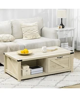 Farmhouse Coffee Table with Storage and Drawer, Rustic Coffee Table for Living Room, Open Shelf, Pale Oak