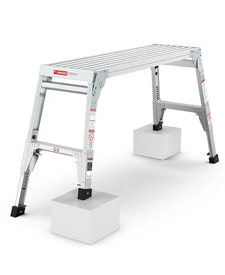 Aluminum Work Platform Large Size Step Stool Folding Portable Work Bench 40" Width Telescopic Feet 22" -27.5" Height Adjustable