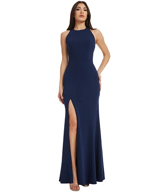 Dress the Population Women's Paige Side-Slit Halter Gown