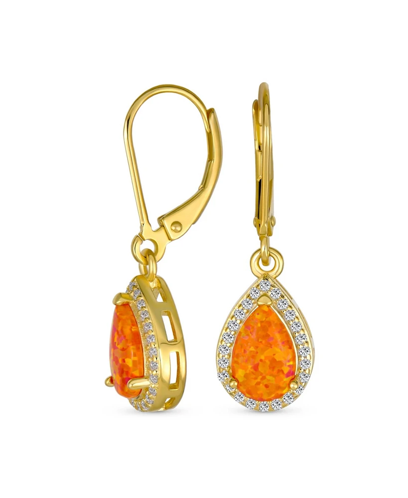 Bling Jewelry Cz Halo Solitaire Orange Opal Teardrop Pendant & Earrings Jewelry Set