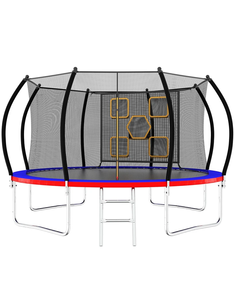 14FT Trampoline, Outdoor Trampolines for Kids and Adults, Recreational Trampoline with Enclosure Net & Ladder, Round Trampoline Astm Approved