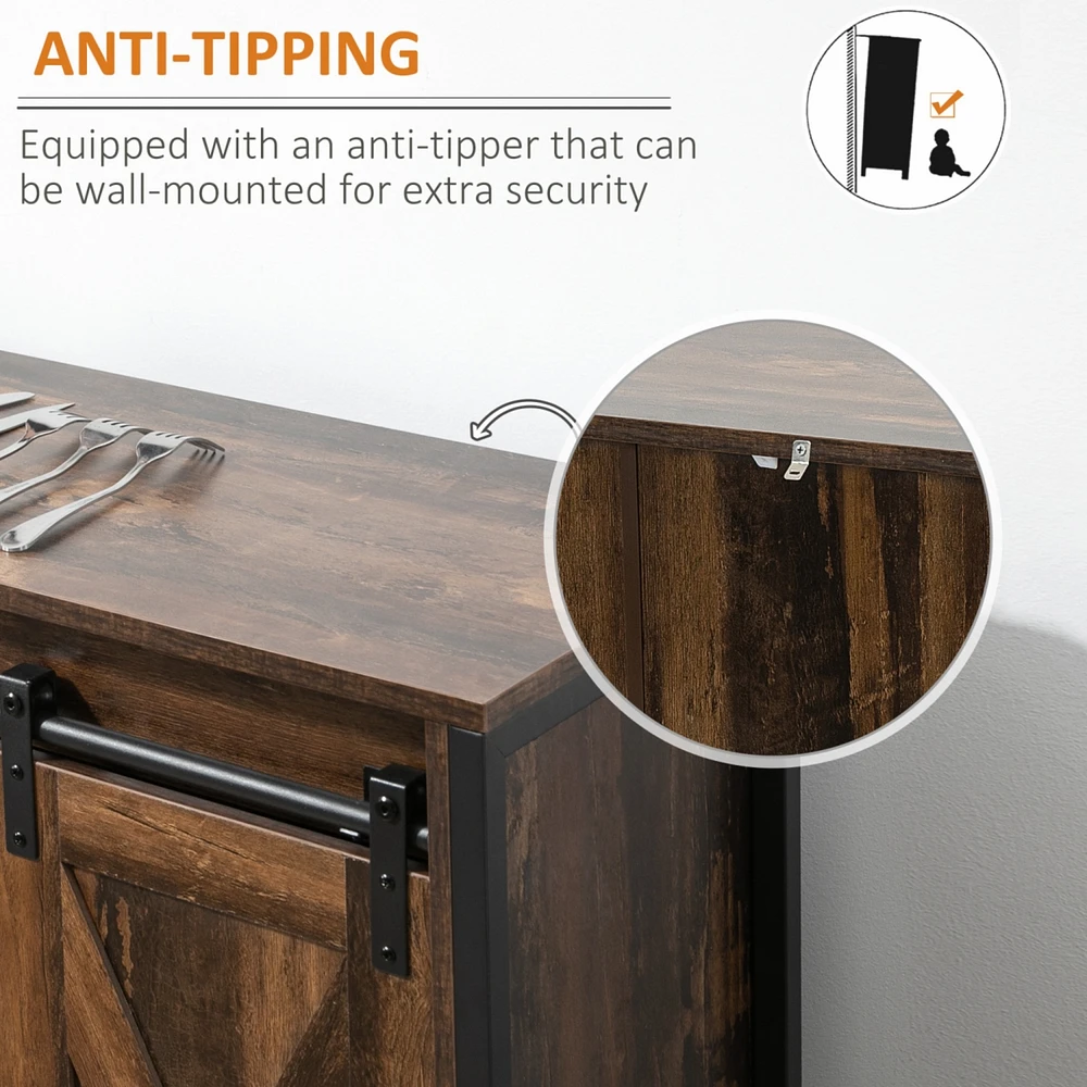 Industrial Sideboard Buffet Cabinet, Coffee Bar Cabinet, Kitchen Cabinet with Sliding Barn Doors, Storage Cabinets and Adjustable Shelves for Living R