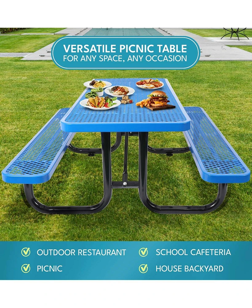 6 ft. Rectangular Outdoor Steel Picnic Table with umbrella pole in Blue