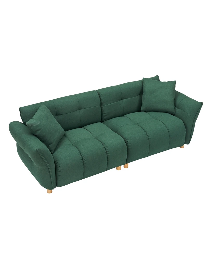 93.70 inches long, Teddy Sofa Fabric, with two matching pillows and three spacious and comfortable seats, for Apartment Office Living Room - Green