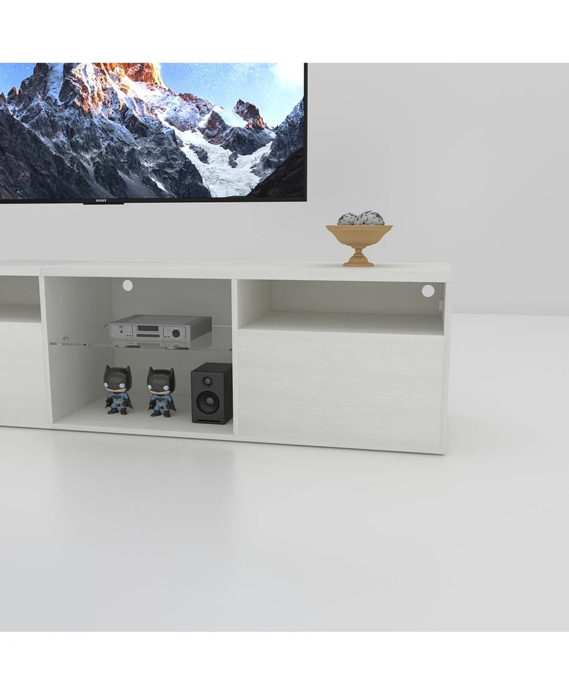 Tv Console with Storage Cabinets, 82.6 Inch Long Led Tv Stand with Full Rgb Color Selection, 31 Modes Changing Lights Modern Entertainment Center with