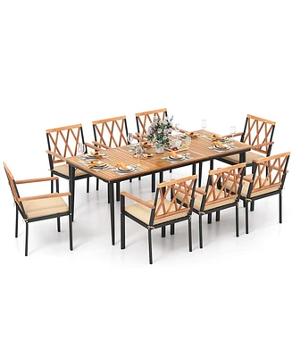 9 Pcs Patio Dining Set Table with 1.9" Umbrella Hole & 8 Dining Chairs Outdoor