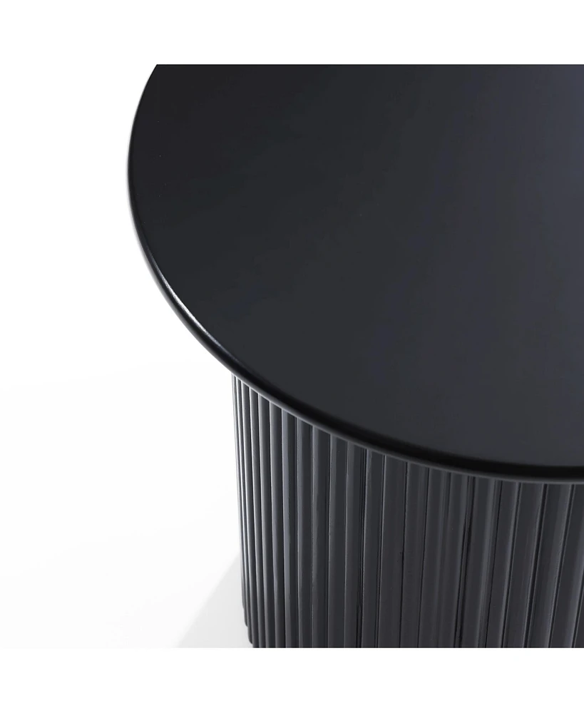 LuxenHome 15'' Small Accent Table Compact Size Black Fluted Fir & Mdf Wood Round Side Tables