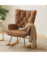 Upholstered Glider Rocking Chair for Nursery High Backrest for Comfort and Support