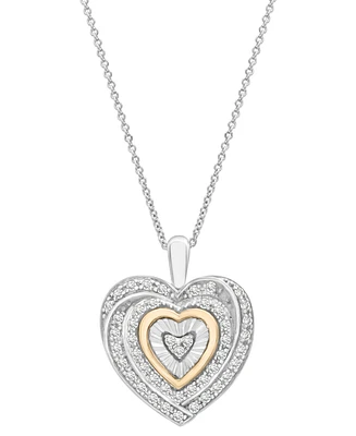 Diamond Heart 18" Pendant Necklace (1/4 ct. t.w.) in Sterling Silver and 14k Gold-Plate, Created for Macy's