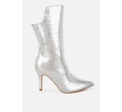 Kultrus Croco Stiletto Heel Mid-Calf Boots