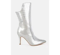 Kultrus Croco Stiletto Heel Mid-Calf Boots