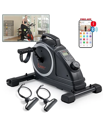 Sunny Health & Fitness Magnetic Compact Under-Desk Mini Pedal Exercise Bike w/Resistance Bands & Free SunnyFit App Connectivity