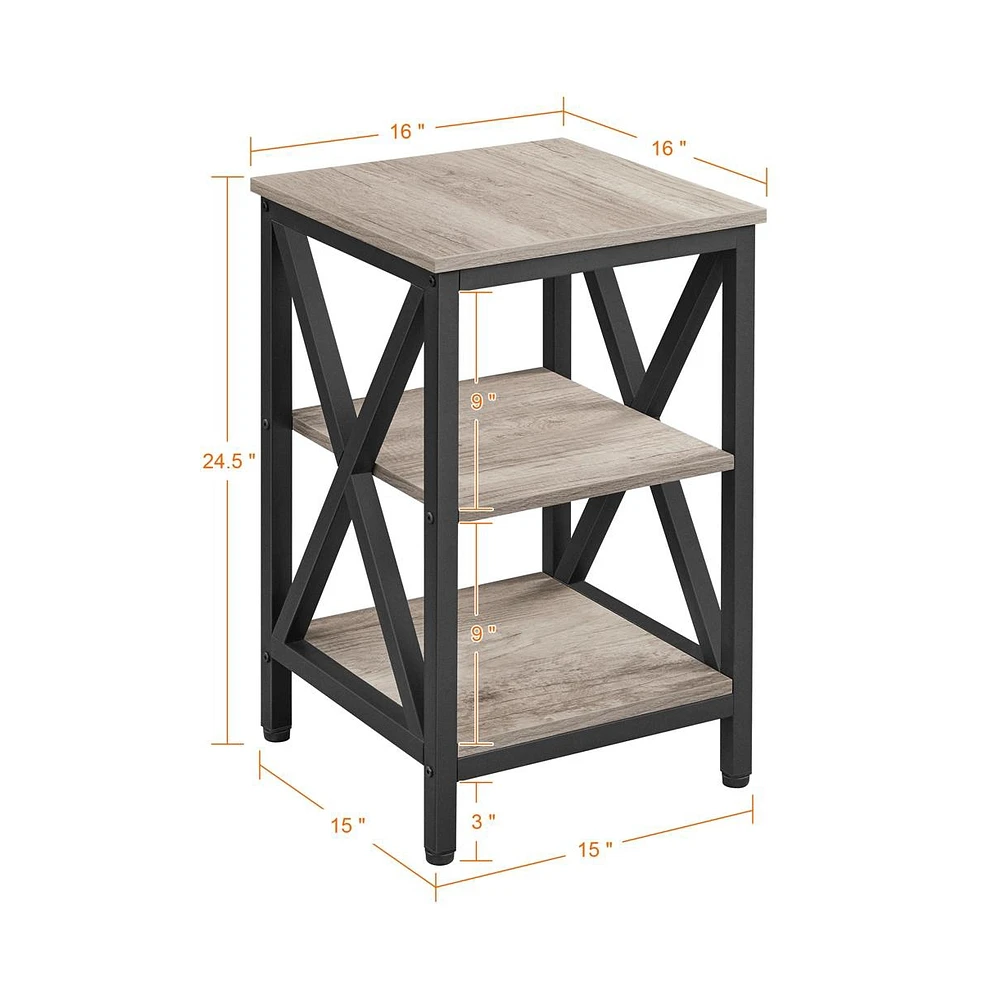 Yaheetech 3-Tier Side End Table with Shelf, X-Shaped Coffee Snack